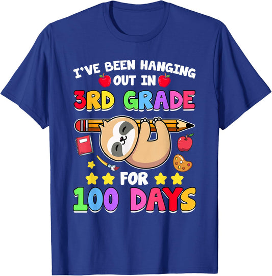 100th Day Of School Sloth Shirt 3rd Grade 100 Days School T-Shirt - T-Shirt | Royal