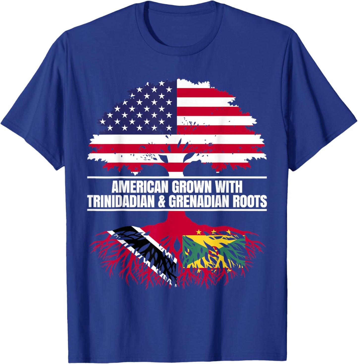 American Grown with Flag Heritage Trinidadian Grenada Roots T-Shirt - T-Shirt | Royal