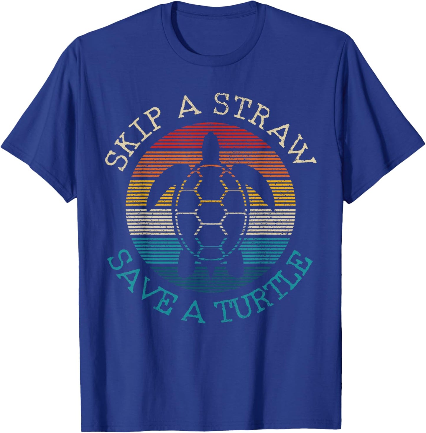 Turtle - Skip A Straw Save A Turtle Nature Conservation Vintage T-Shirt - T-Shirt | Royal