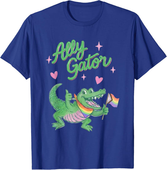 Pride Month 2026 Ally Gator Gift LGBTQ Ally Pride Flag T-Shirt - T-Shirt | Royal
