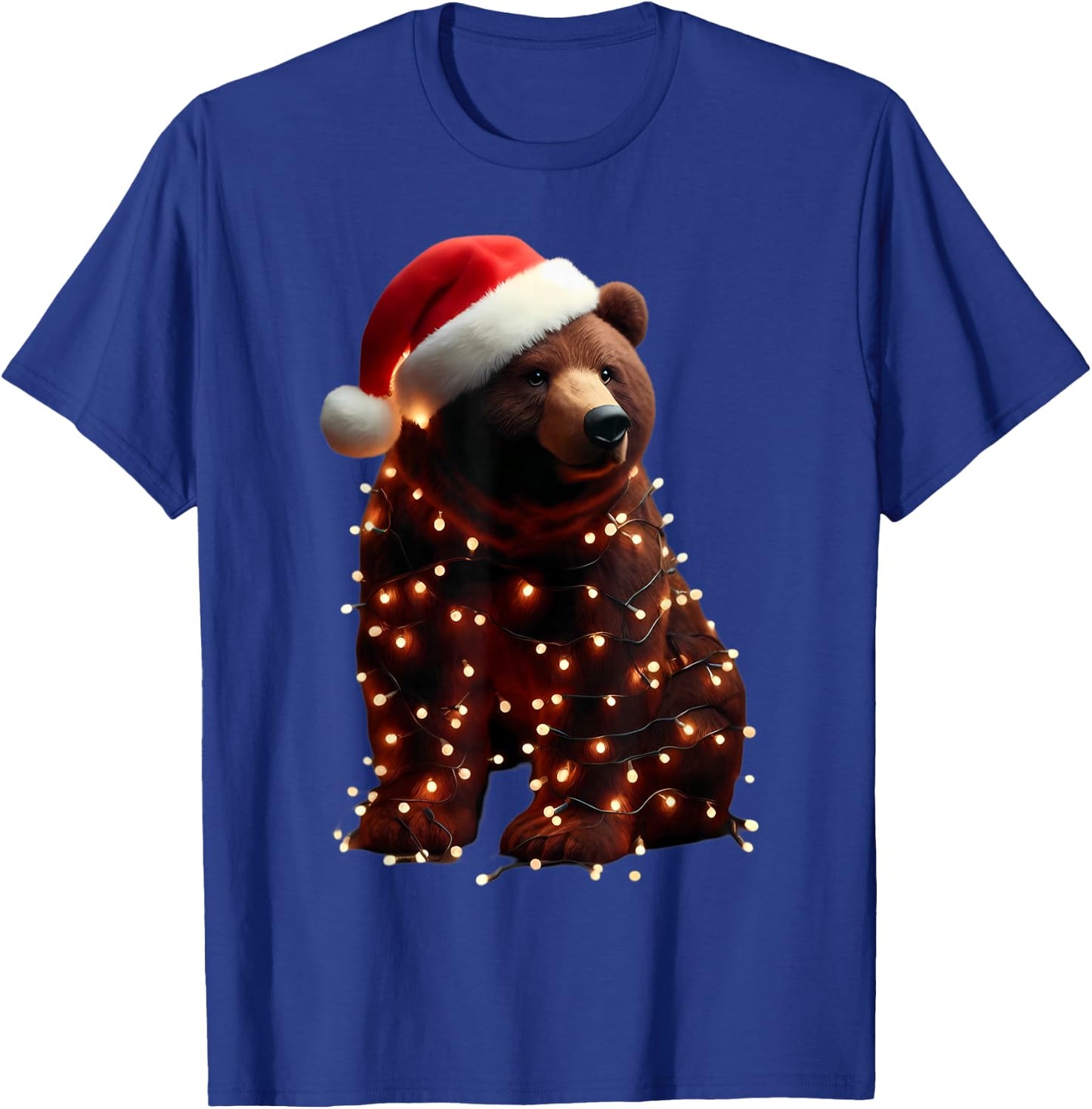 Bear With Santa Hat And Christmas Lights Xmas Brown Bears T-Shirt - T-Shirt | Royal