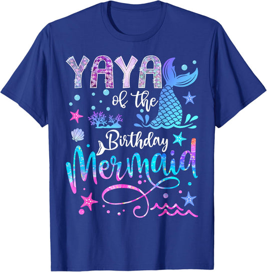 Yaya of The Birthday Mermaid Funny 1St Birthday Girl T-Shirt - T-Shirt | Royal