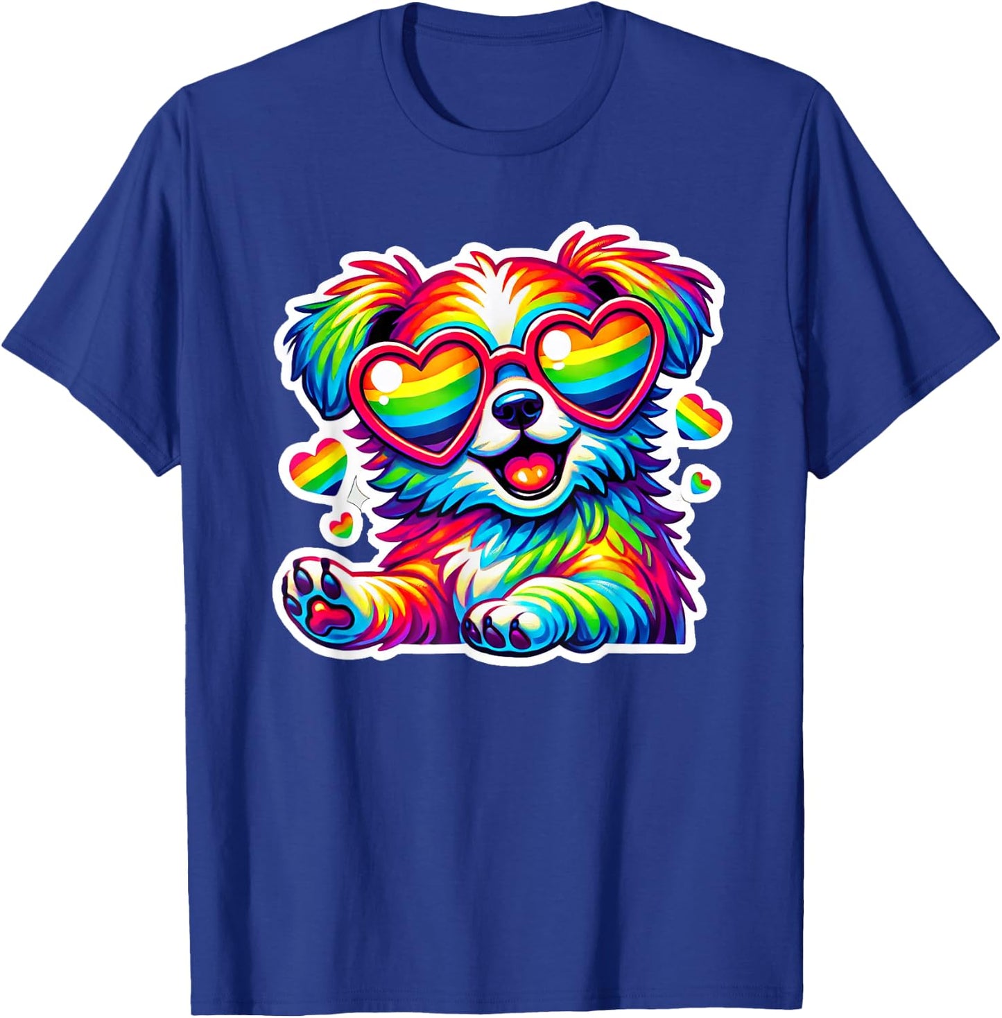 Rainbow Dog with Glasses Heart Cute Puppy Dog Colorful Lover Women Kids T-Shirt - T-Shirt | Royal