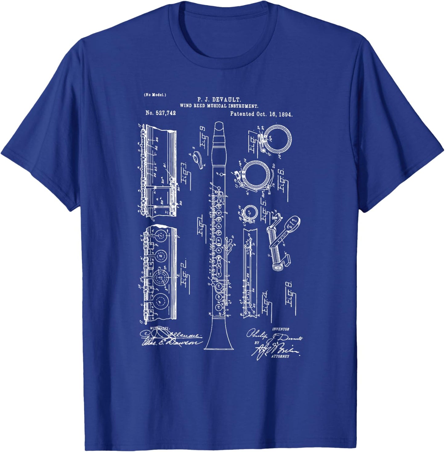 Clarinet Musicians Marching Band Blueprint Patent Clarinet T-Shirt - T-Shirt | Royal