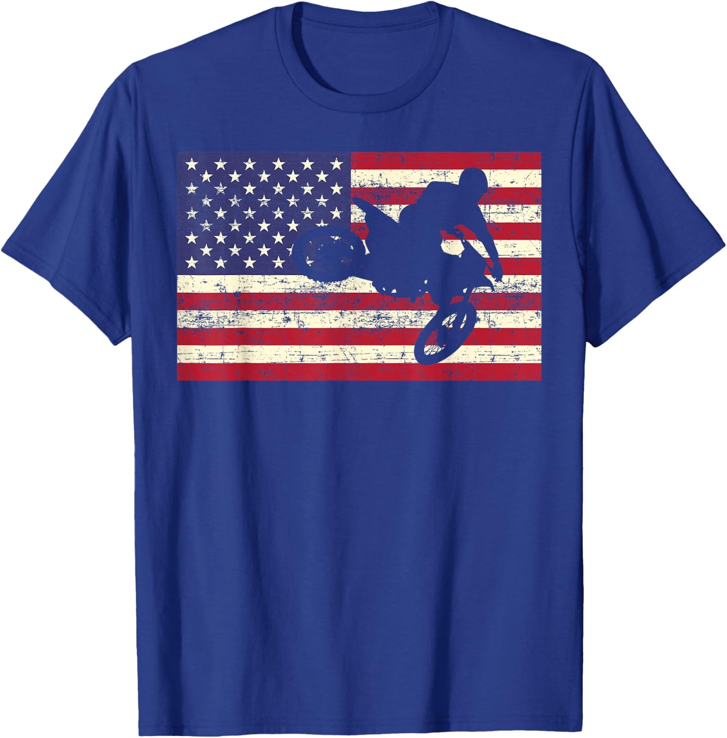 Dirt Bike American Flag | Motocross Enduro Shirt T-Shirt - T-Shirt | Royal