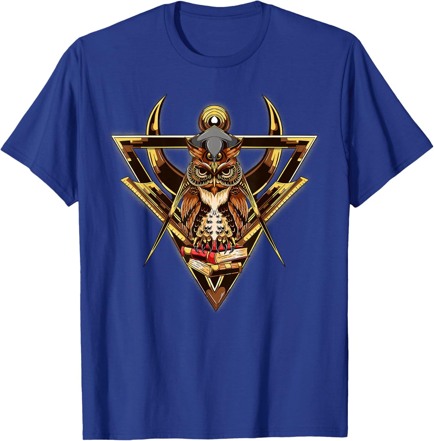 Masonic Mason Square Compass Owl Books T-Shirt - T-Shirt | Royal