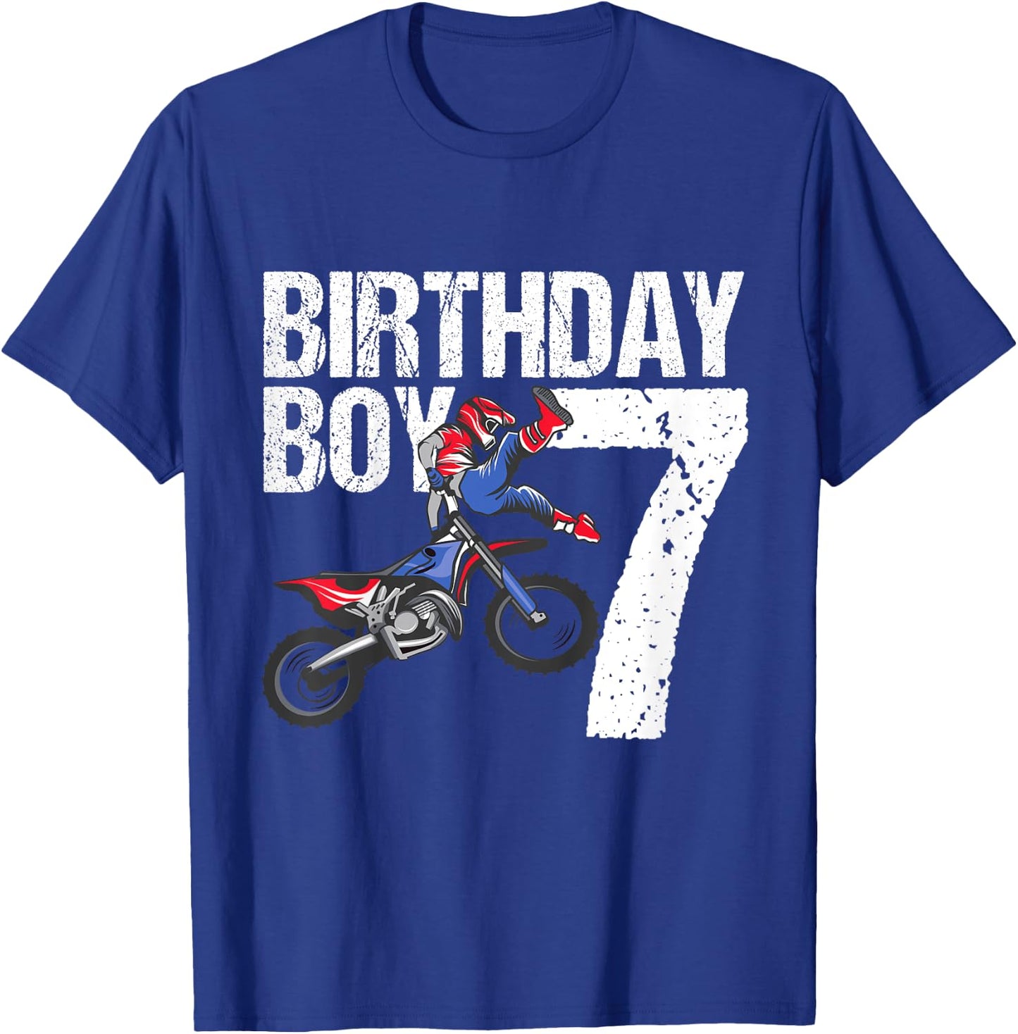 7 Year Old Dirt Bike Birthday Party Motocross MX 7th Gift T-Shirt - T-Shirt | Royal