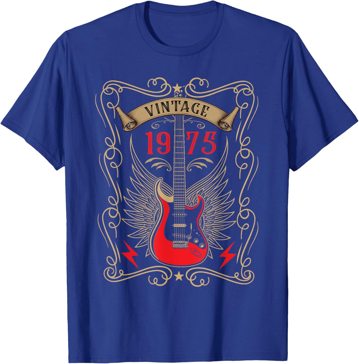 1975 Birth Year Rock Guitar Graphic for Music Lovers T-Shirt - T-Shirt | Royal