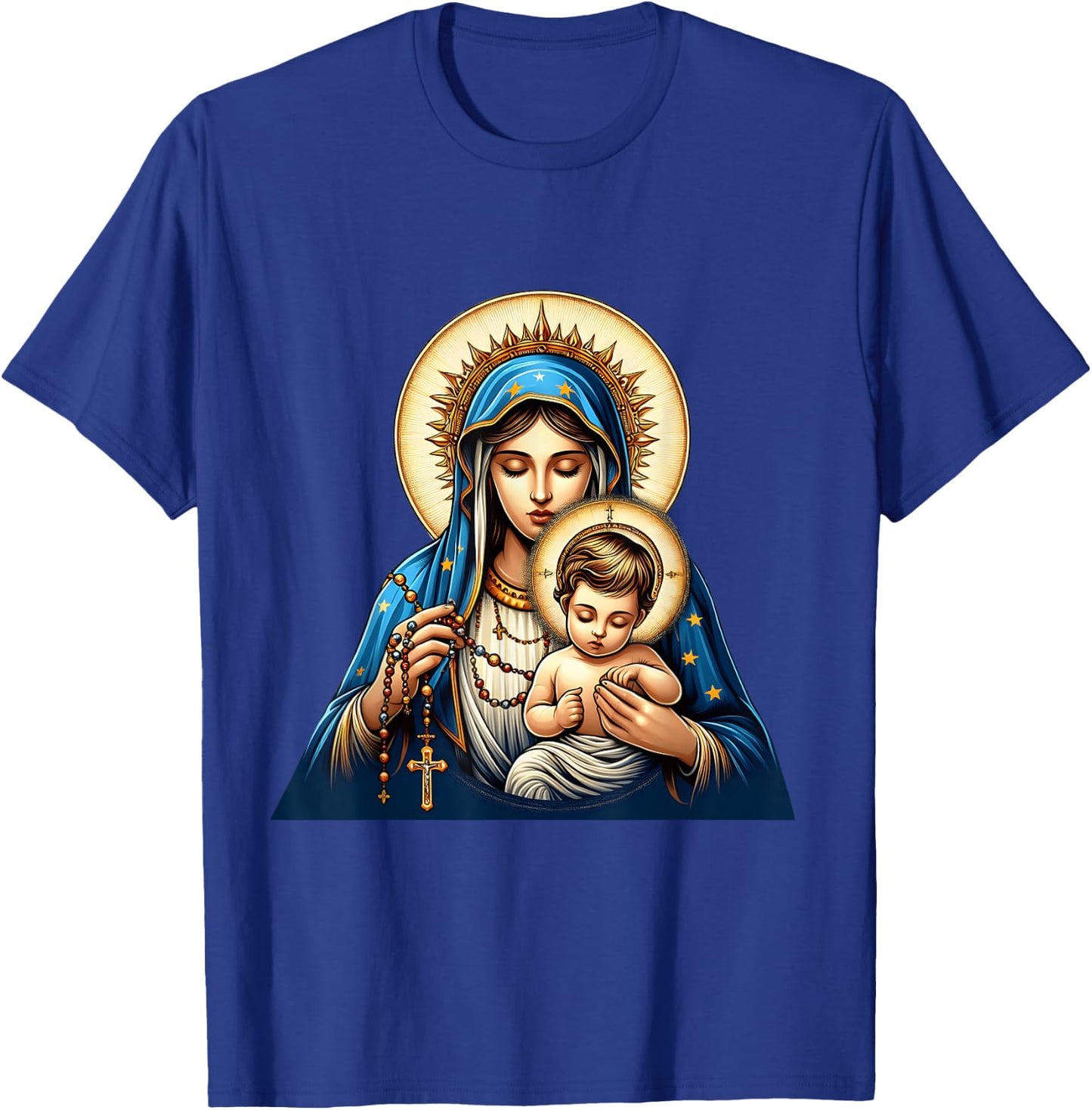 Holy Rosary Virgin Mary Baby Jesus Catholic Rosary Mysteries T-Shirt - T-Shirt | Royal