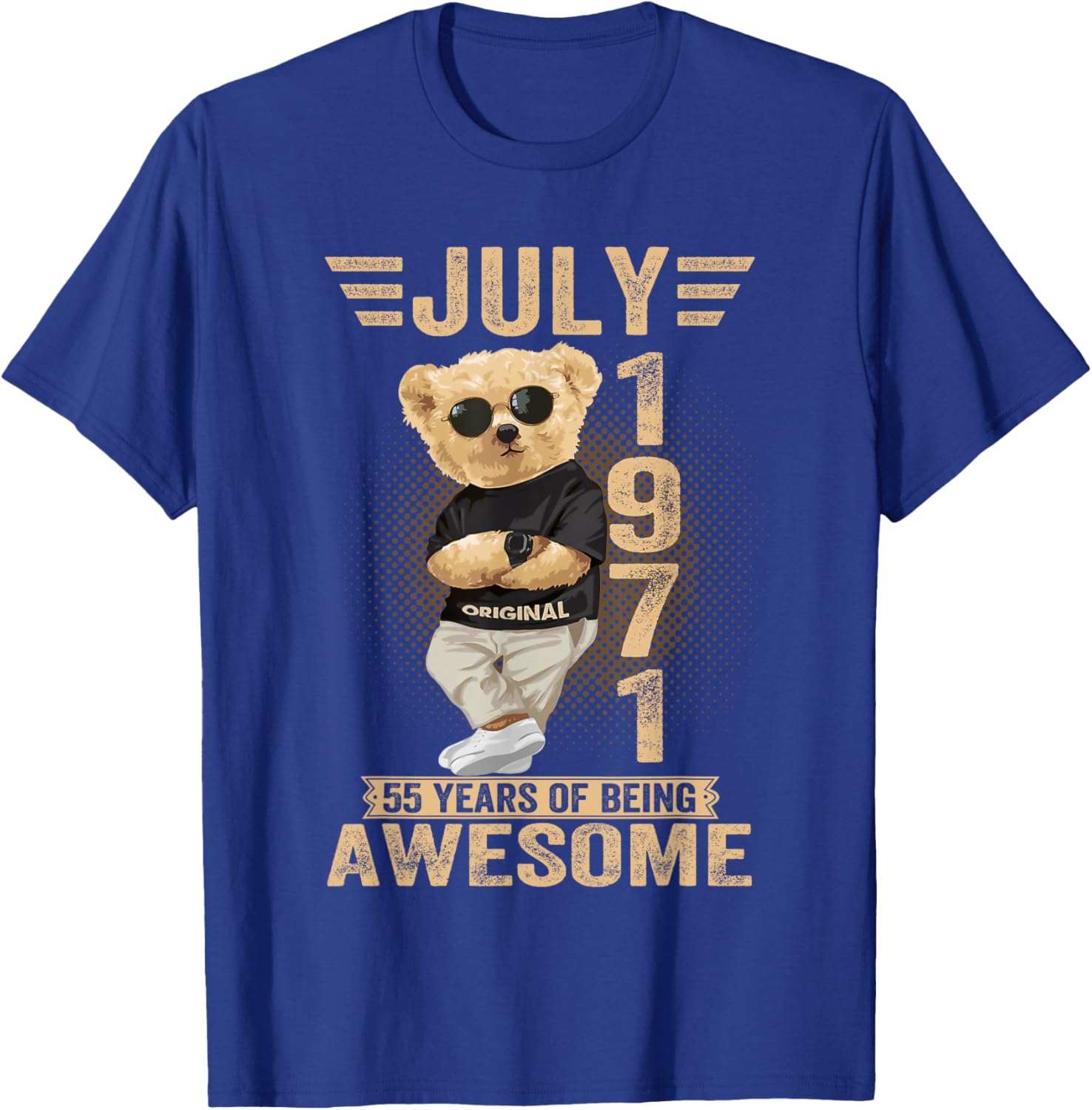 July 55th Birthday Men Women 1971 Awesome Teddy Bear T-Shirt - T-Shirt | Royal