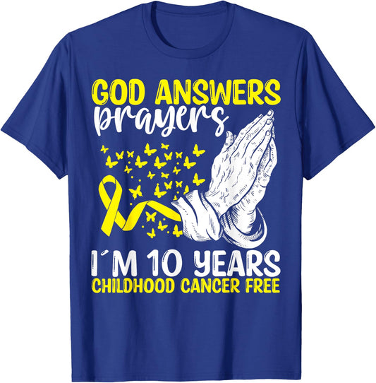 10 Years Childhood Cancer Free God Neuroblastoma Awareness T-Shirt - T-Shirt | Royal