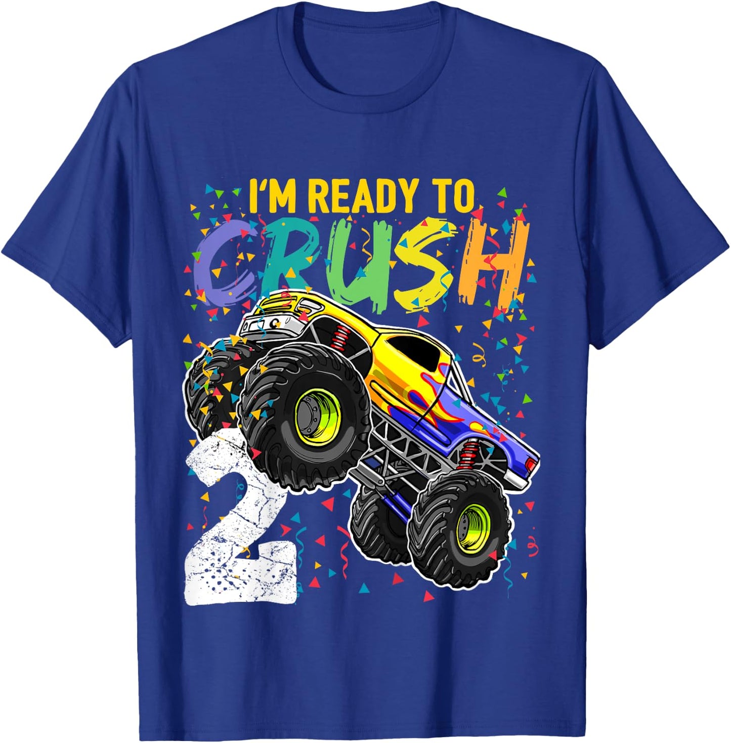 Kids Im Ready to Crush 2 Monster Truck 2nd Birthday Shirt Boys T-Shirt - T-Shirt | Royal