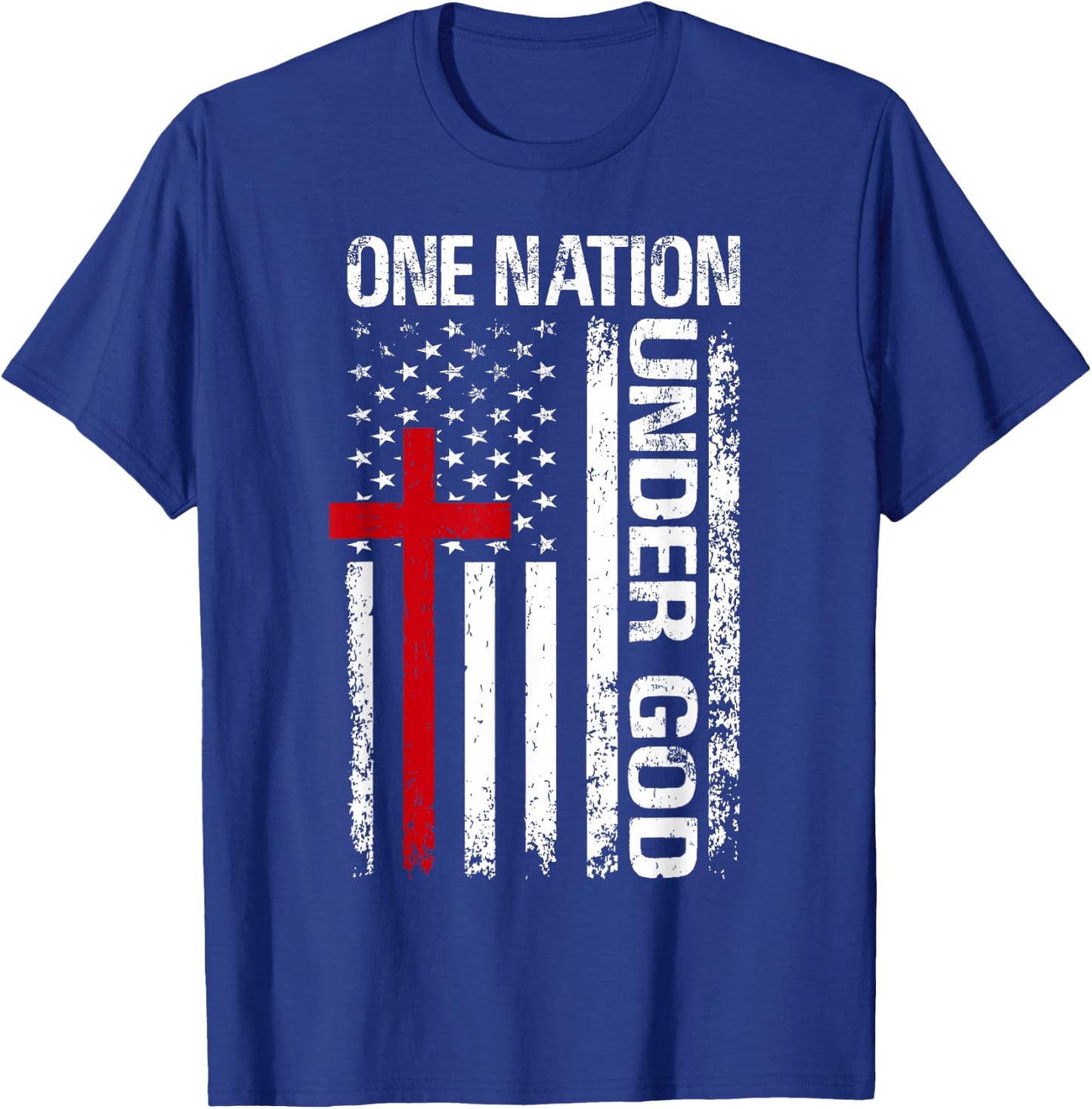 One Nation Under Vintage God Cross Christian American Flag T-Shirt - T-Shirt | Royal