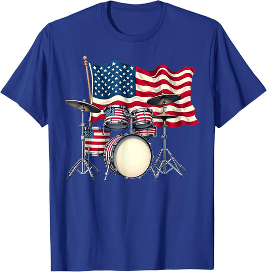 Patriotic Drum Drumset Drummer Lover American 4th of July T-Shirt - T-Shirt | Royal