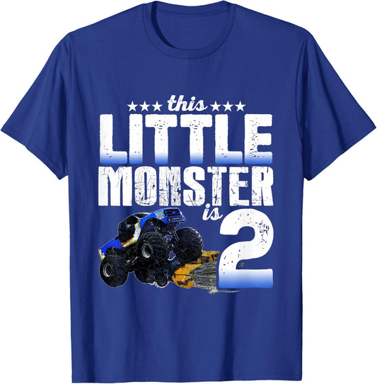 2 Years Old Little Monster Truck Shirt 2nd Birthday Gift T-Shirt - T-Shirt | Royal