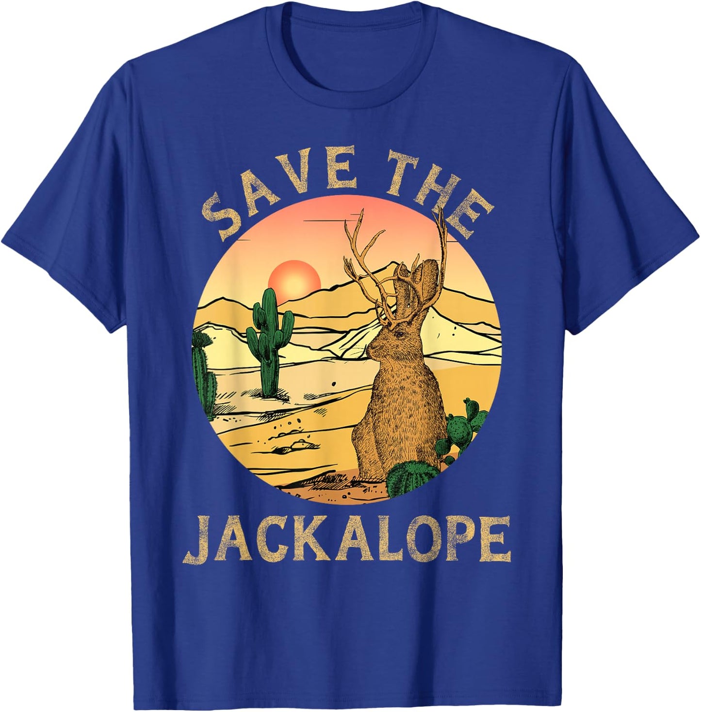 Jackrabbit Desert Cactus Mountain vintage save the Jackalope T-Shirt - T-Shirt | Royal