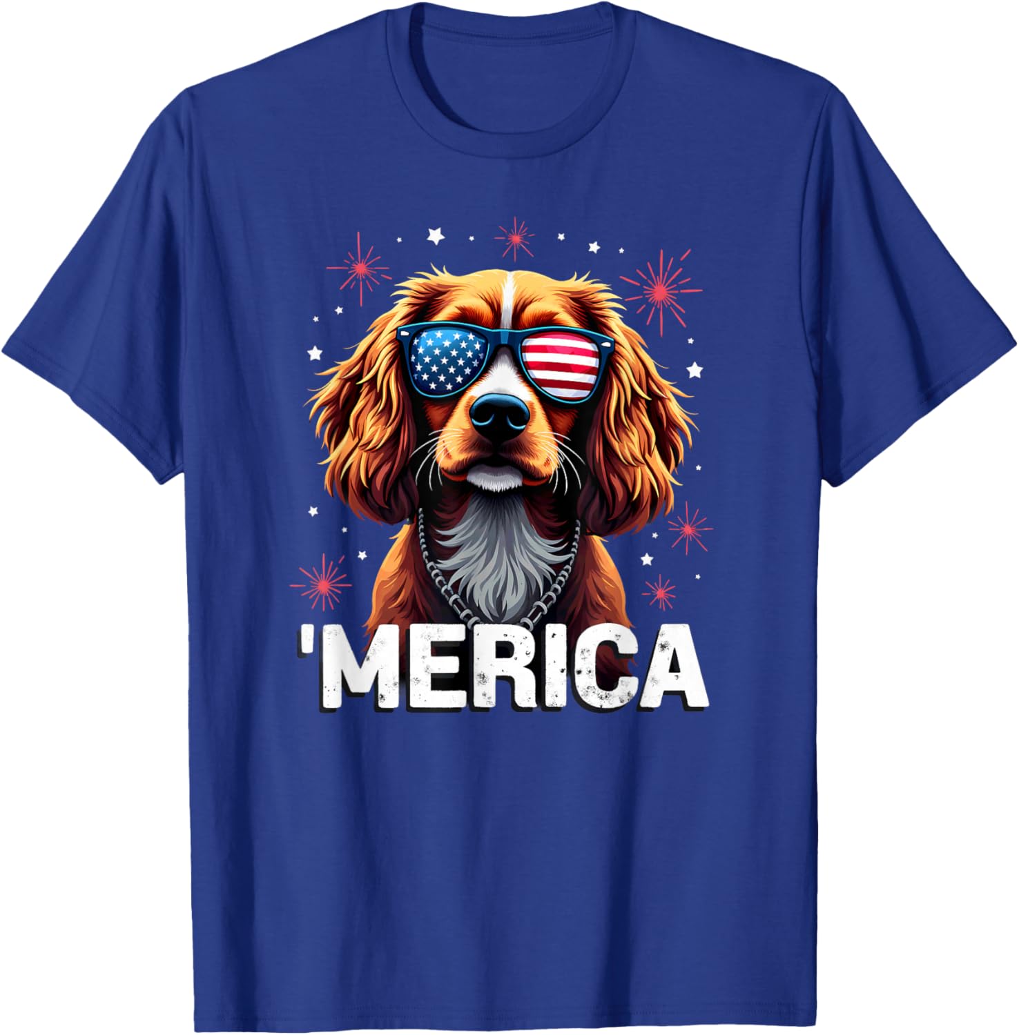 US Flag Cavalier King Charles Sunglasses Merica T-Shirt - T-Shirt | Royal