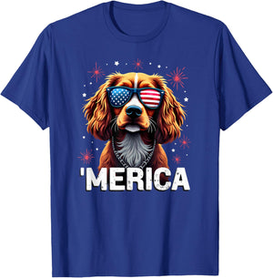 US Flag Cavalier King Charles Sunglasses Merica T-Shirt - T-Shirt | Royal