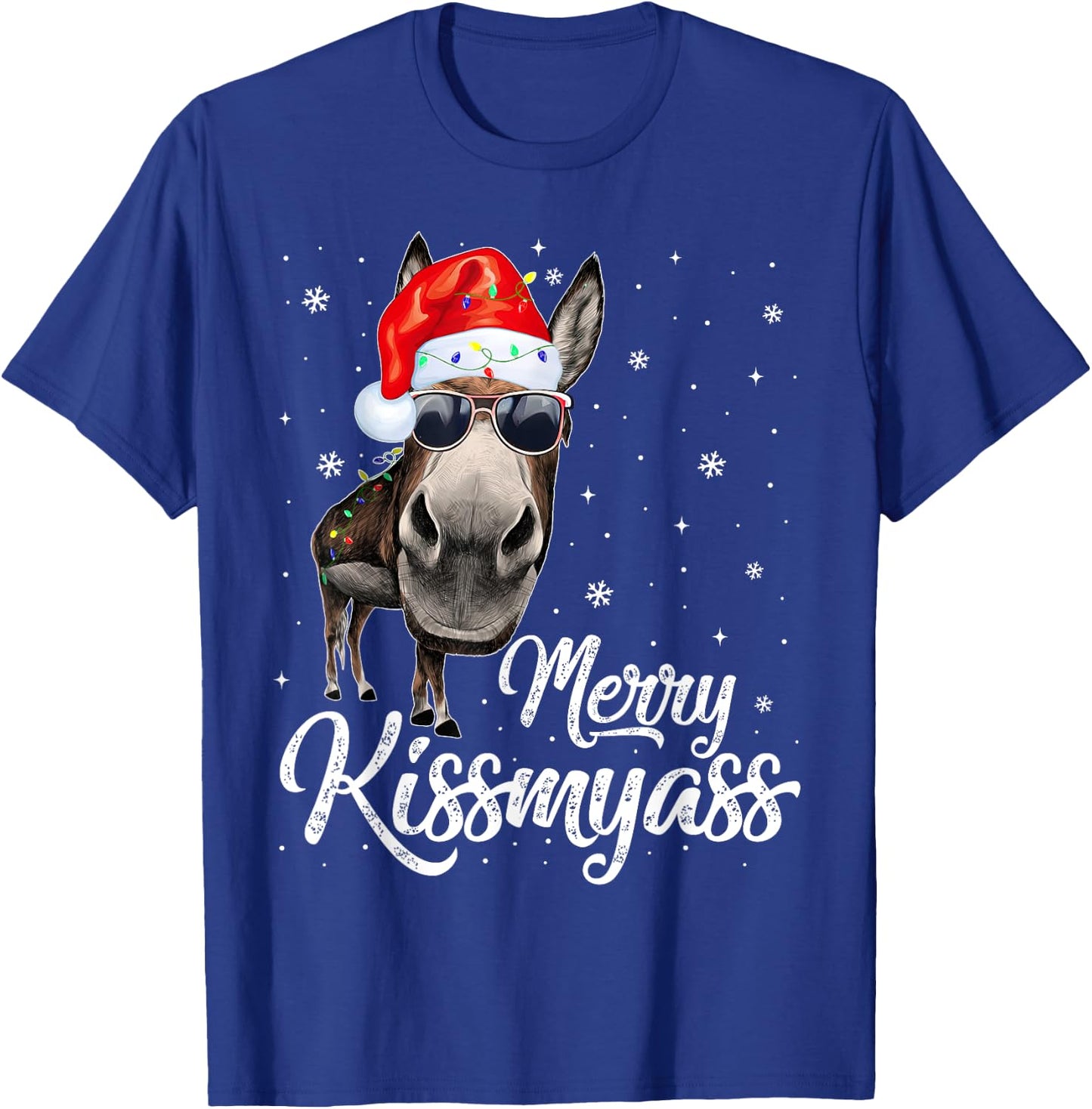 Merry Kissmyass Donkey Sarcastic Xmas Funny Pajama Christmas T-Shirt - T-Shirt | Royal