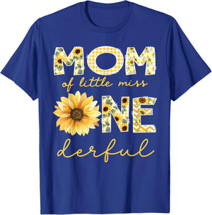 Mom of Little Miss Onederful 1st Birthday Girl Sunflower T-Shirt - T-Shirt | Royal