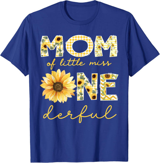 Mom of Little Miss Onederful 1st Birthday Girl Sunflower T-Shirt - T-Shirt | Royal
