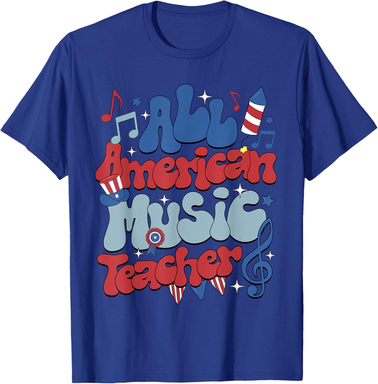 Retro All American Music Teacher Independence Day T-Shirt - T-Shirt | Royal