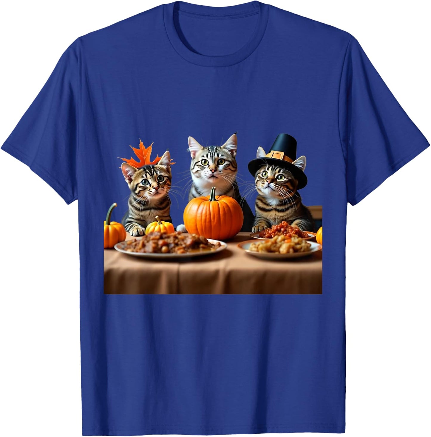 Thanksgiving Cats Dinner Feast Vintage Fall Men Women Kids T-Shirt - T-Shirt | Royal