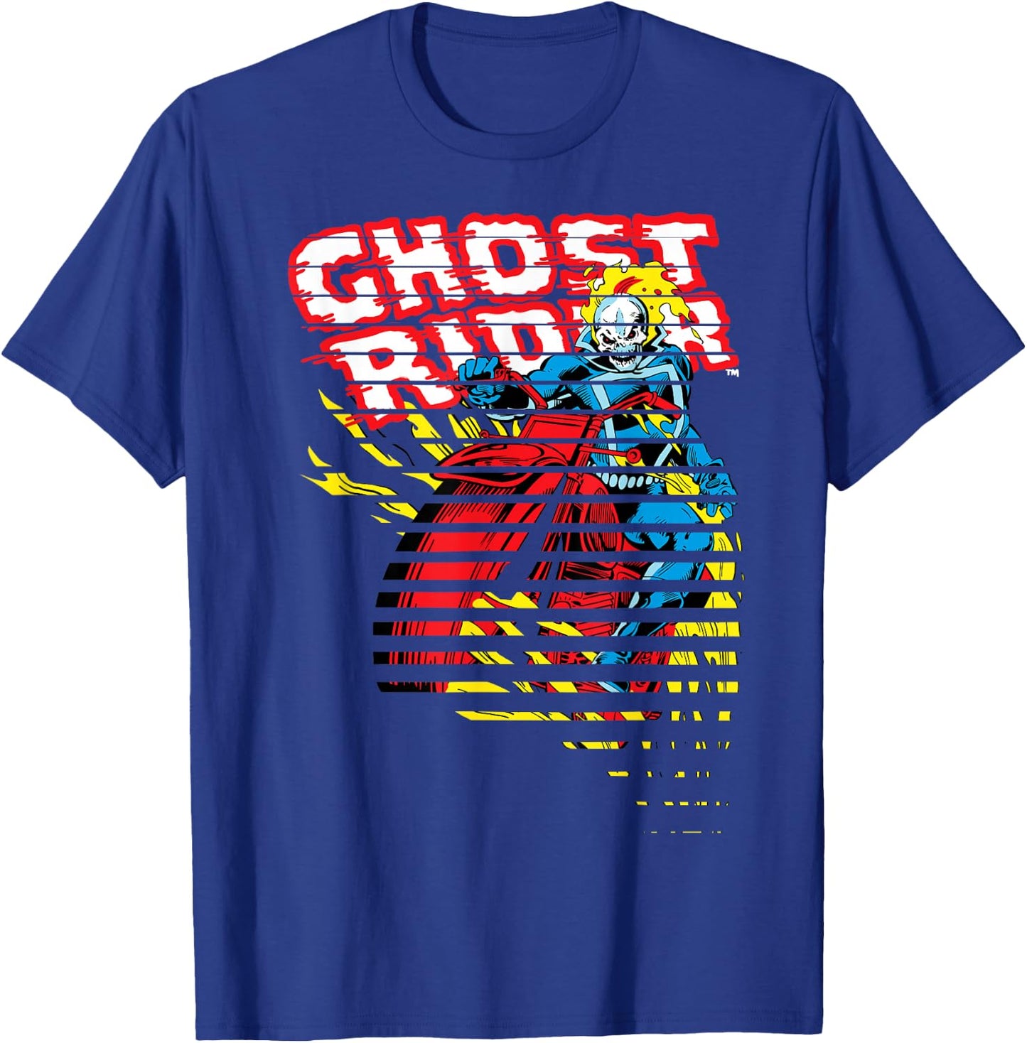 Ghost Rider Motorcyle On Fire Halftoned Split-Up T-Shirt - T-Shirt | Royal