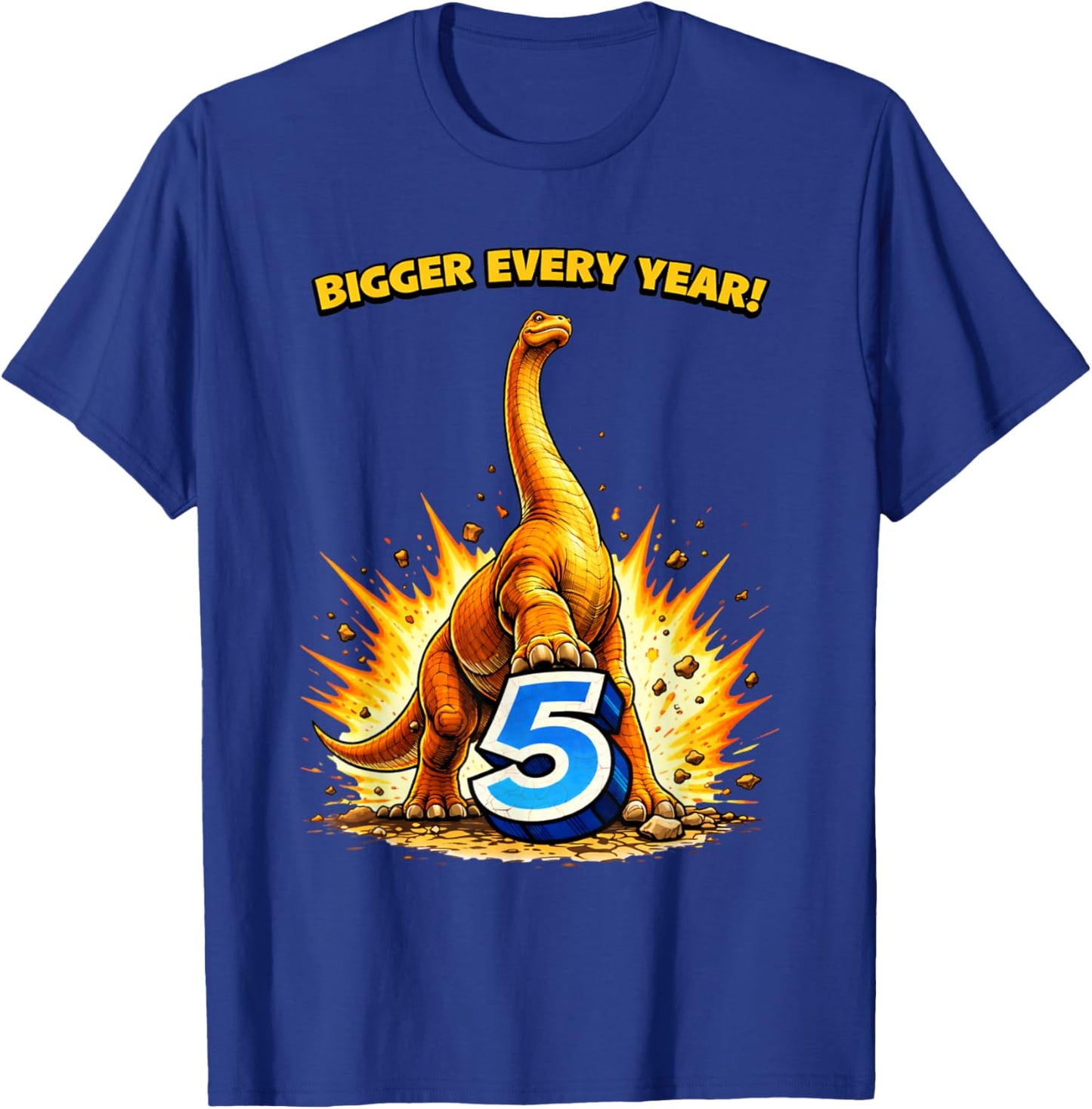 Bigger Every Year Dinosaur 5th Birthday T-Shirt - T-Shirt | Royal