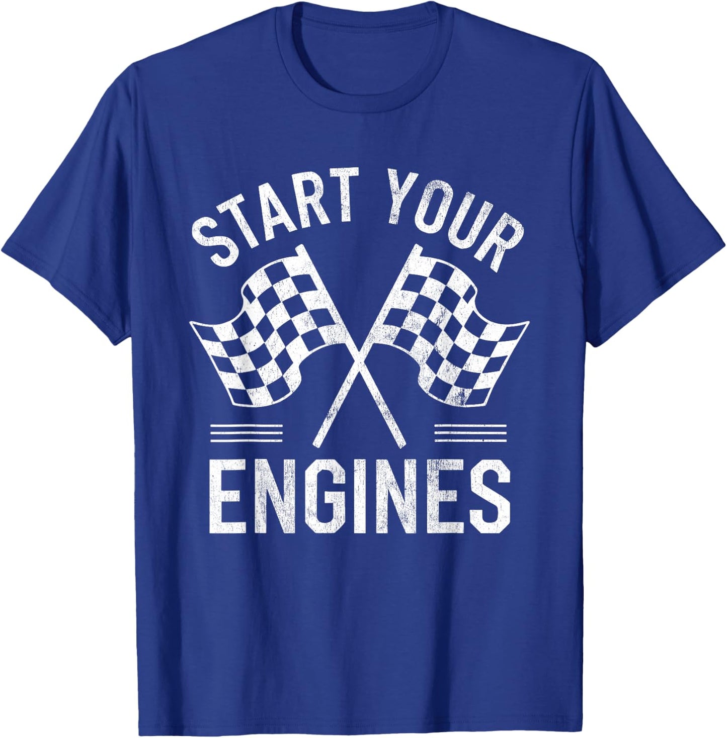 Start Your Engines Vintage Checkered Flag Race Car T-Shirt - T-Shirt | Royal