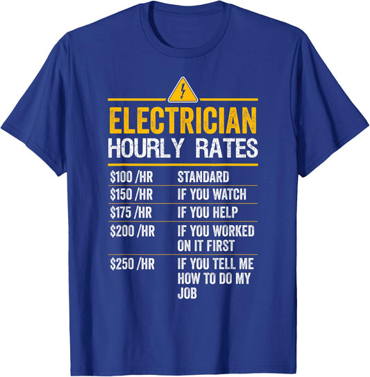 Funny Electrician Hourly Rates Lineman Labor Rates T-Shirt - T-Shirt | Royal