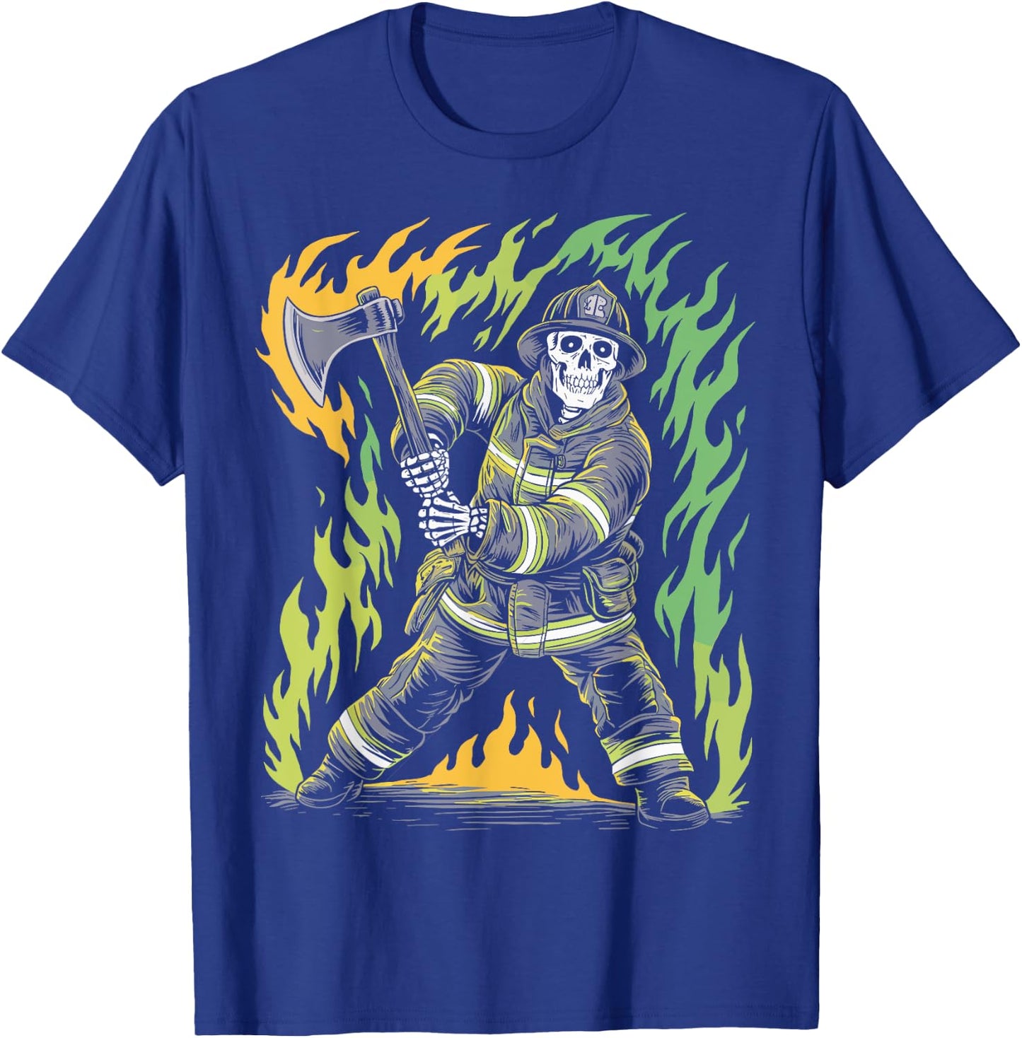 Skeleton Firefighting Lovers Spooky Halloween Firefighter T-Shirt - T-Shirt | Royal