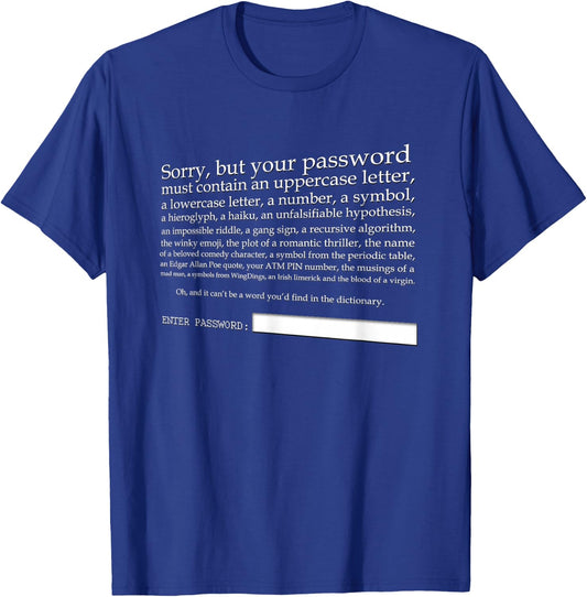 Funny Cyber Security Password Small Dark Heather T-Shirt - T-Shirt | Royal
