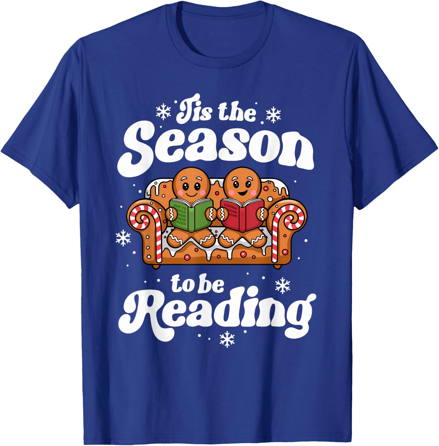 Christmas Book Lover Gingerbread Library Reading Bookaholic T-Shirt - T-Shirt | Royal
