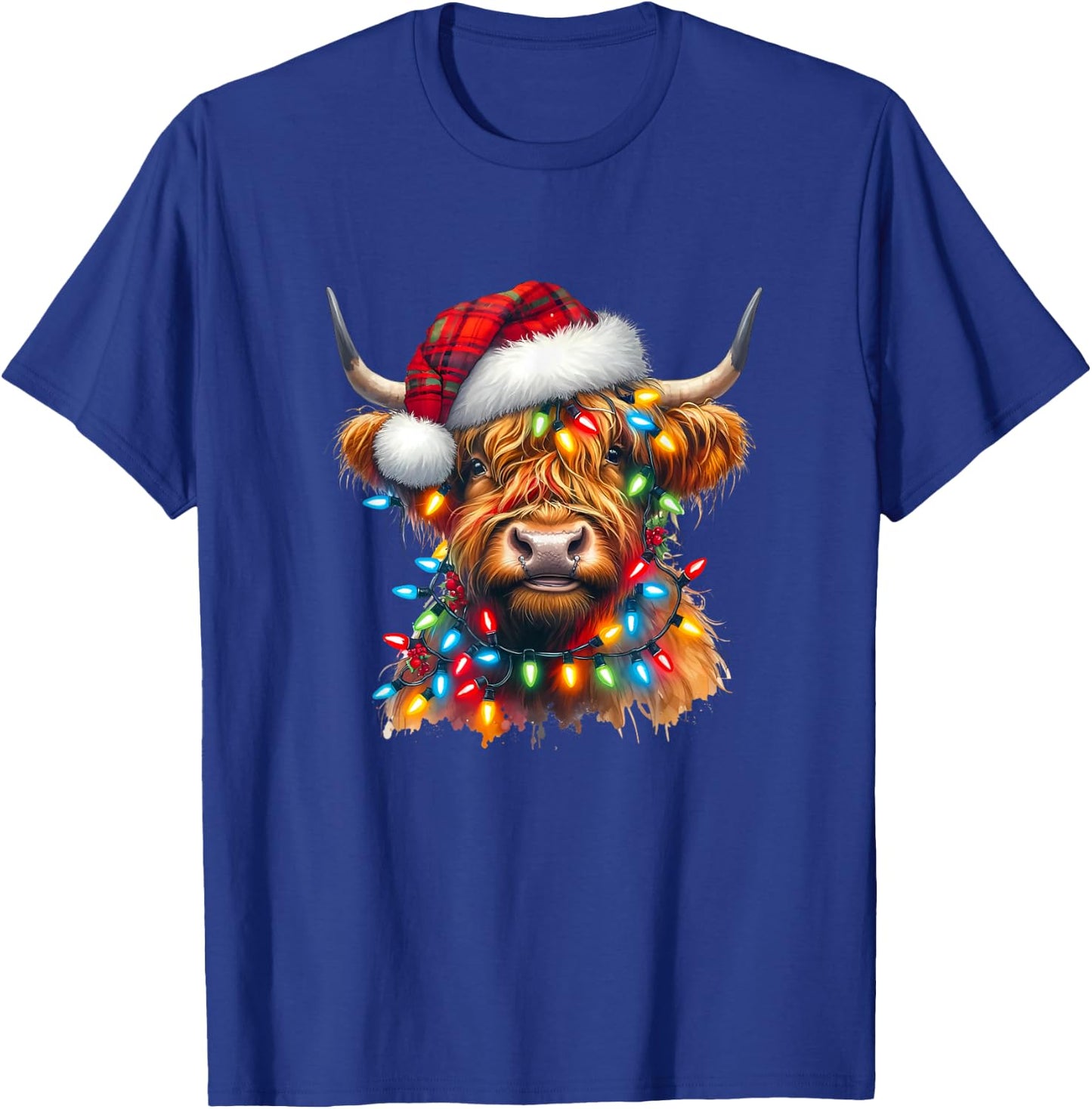 Highland Cow Christmas Xmas Santa Wooly Farm Animal Kids T-Shirt - T-Shirt | Royal