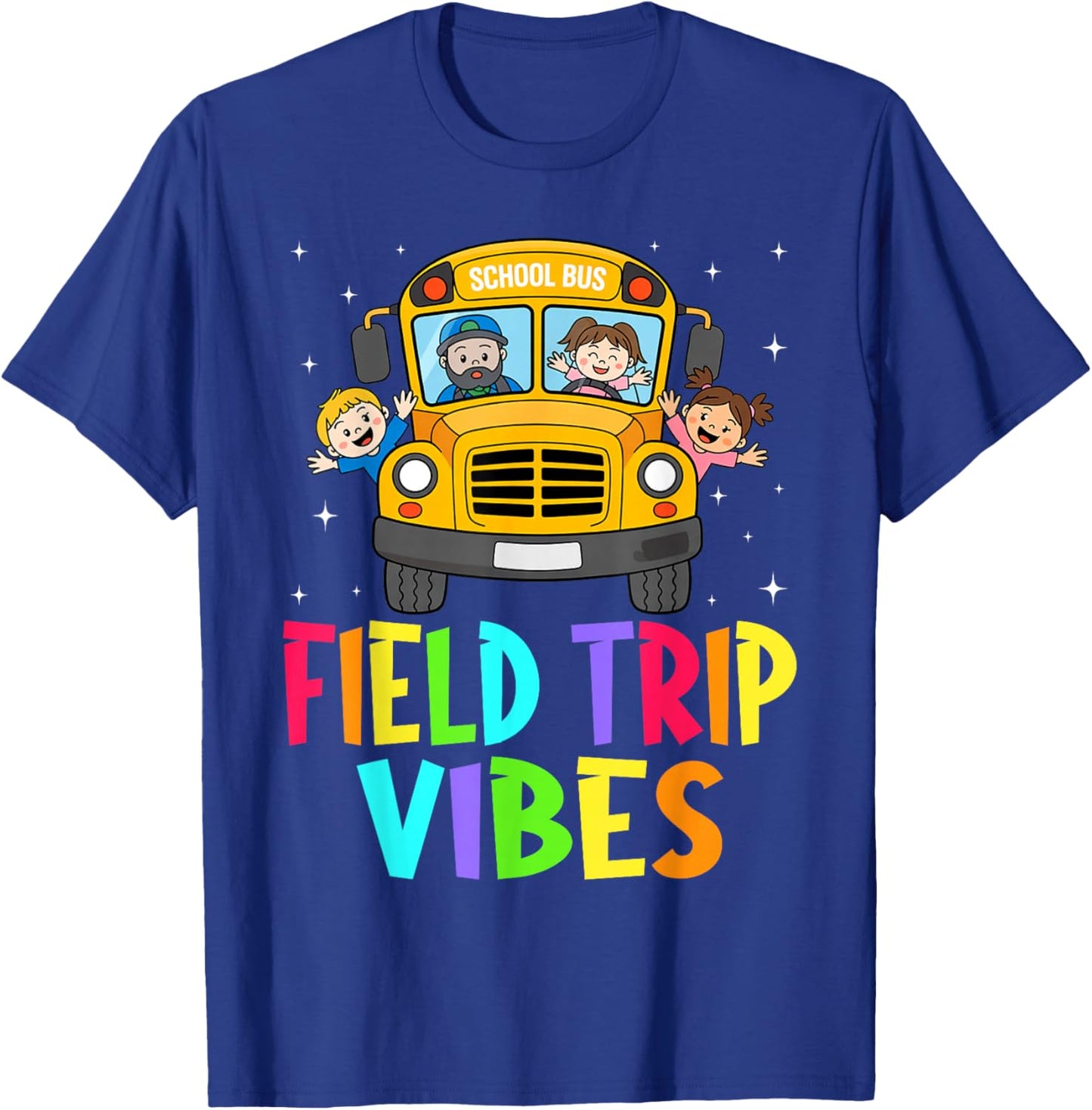 Field Trip Vibes Face Smile Retro Groovy Field Day 2025 T-Shirt - T-Shirt | Royal