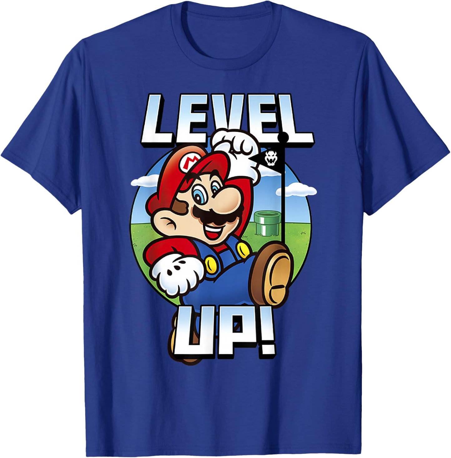 Super Mario Level Up Bowser Flag Portrait Graphic T-Shirt - T-Shirt | Royal