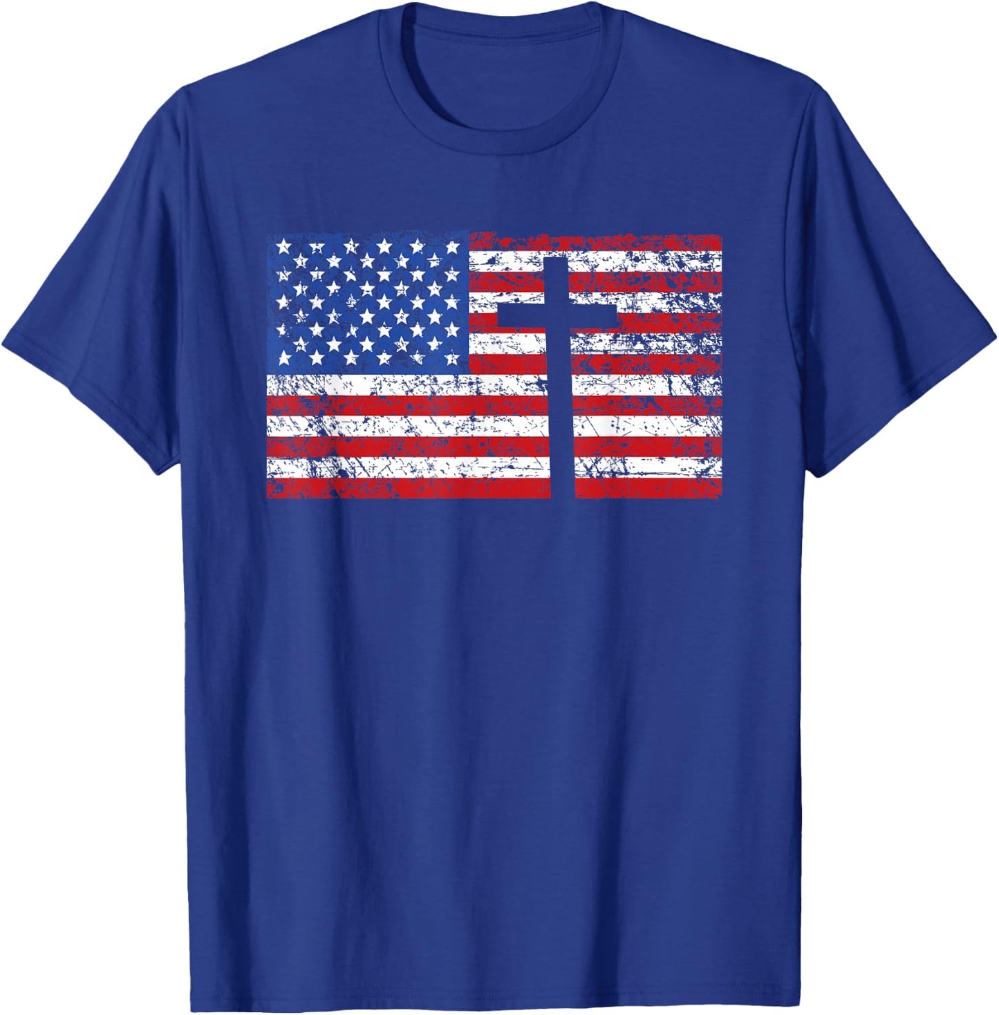 American Flag Cross Shirt, USA Christian Gift, Trust God T-Shirt - T-Shirt | Royal