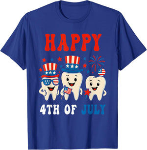 Happy 4th of july Dental Tooth American Flag Dentist T-Shirt - T-Shirt | Royal