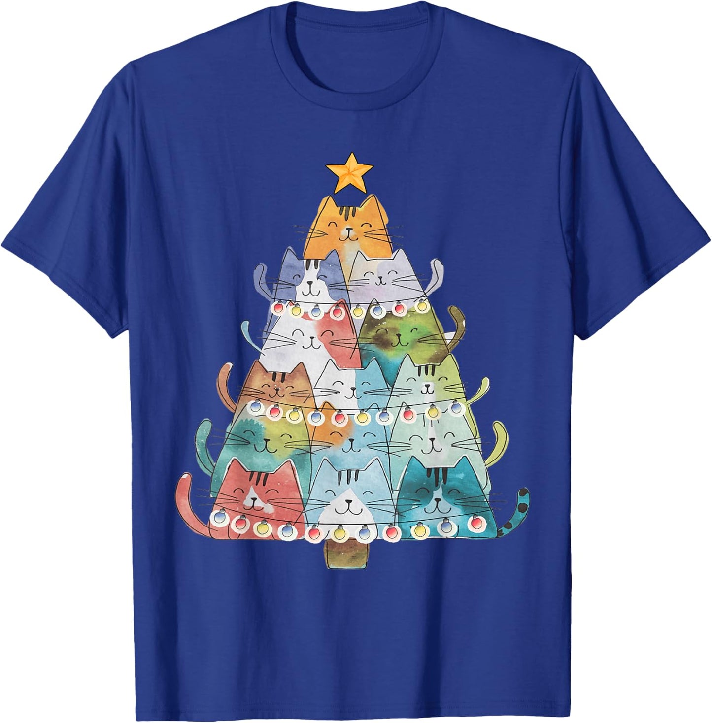 Funny Cat Christmas Tree Xmas Cat Lover Cat Graphic Women Kids T-Shirt - T-Shirt | Royal