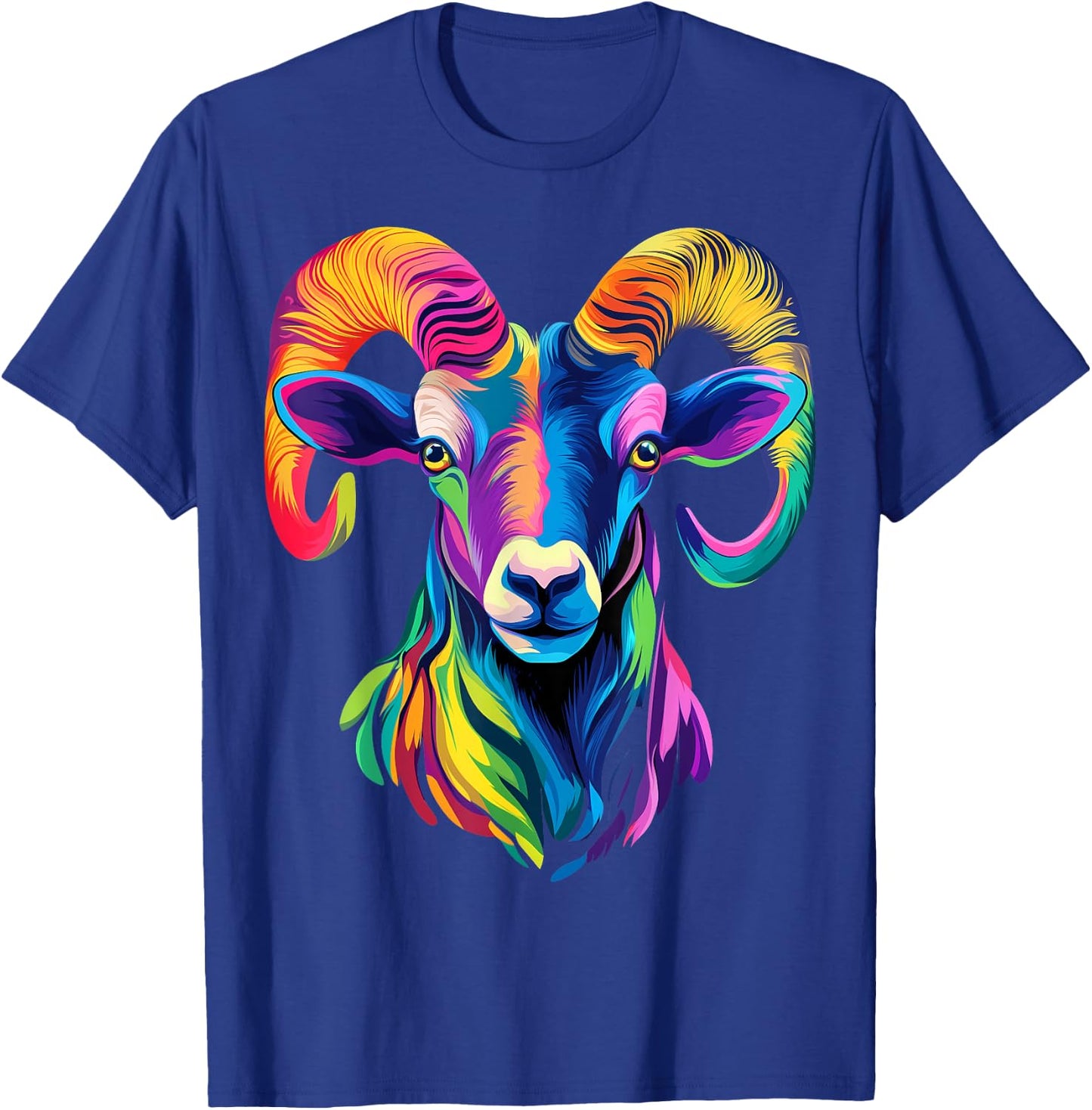 Colorful Bighorn Sheep Face Animal Lover Men Women Black T-Shirt - T-Shirt | Royal