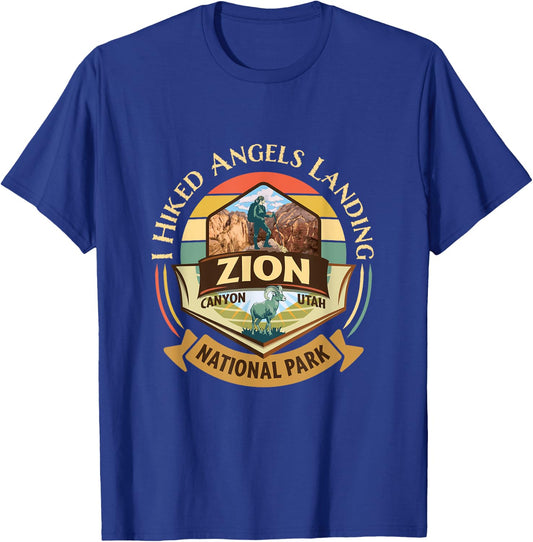 I Hiked Angels Landing Zion Retro Vintage Bighorn Design T-Shirt - T-Shirt | Royal