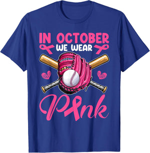 In October We Wear Pink Breast Cancer Awareness Day Baseball T-Shirt - T-Shirt | Royal