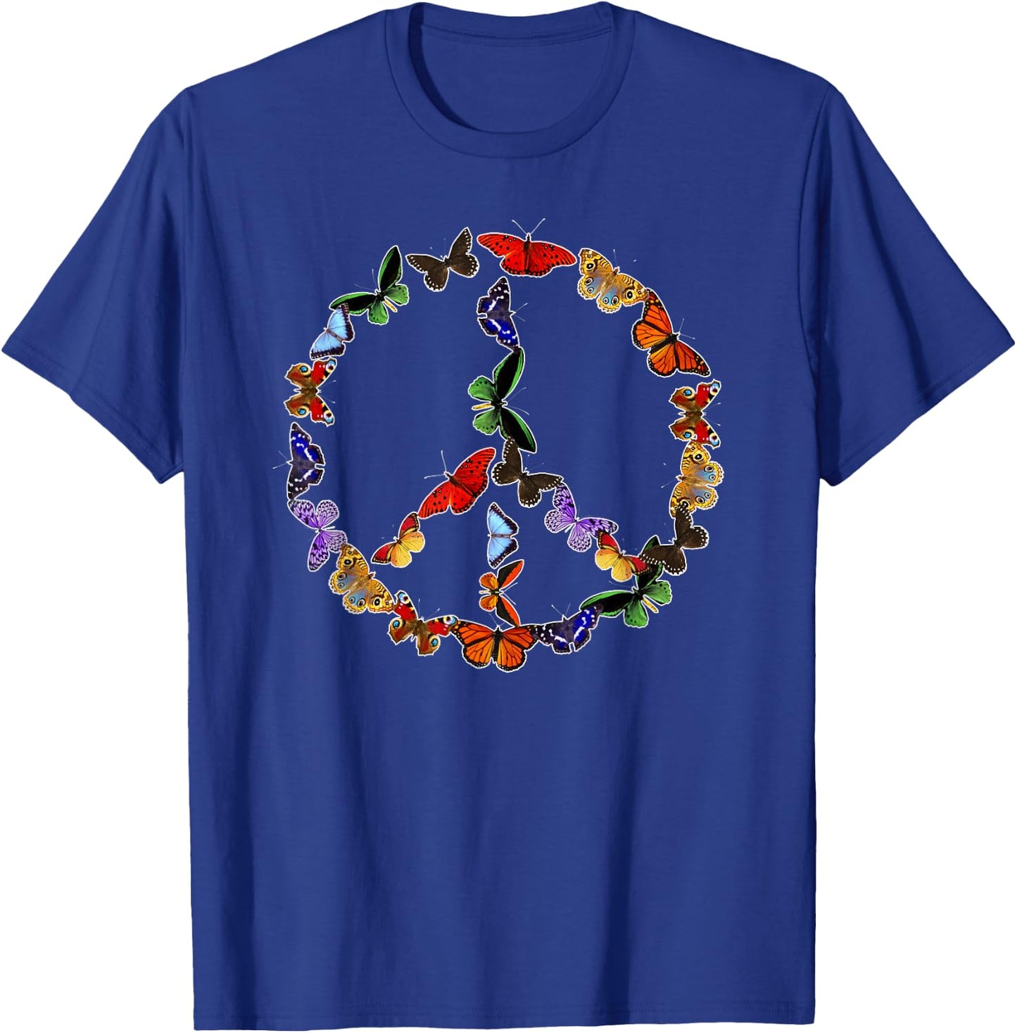 Butterflies Peace Sign Gift Hippie Love 60's 70s Groovy Cool T-Shirt - T-Shirt | Royal