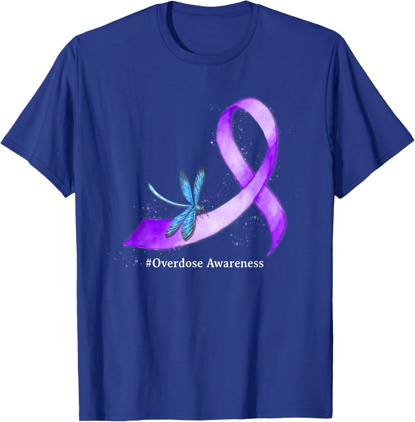 Hippie Dragonfly Purple Ribbon Overdose Awareness T-Shirt - T-Shirt | Royal