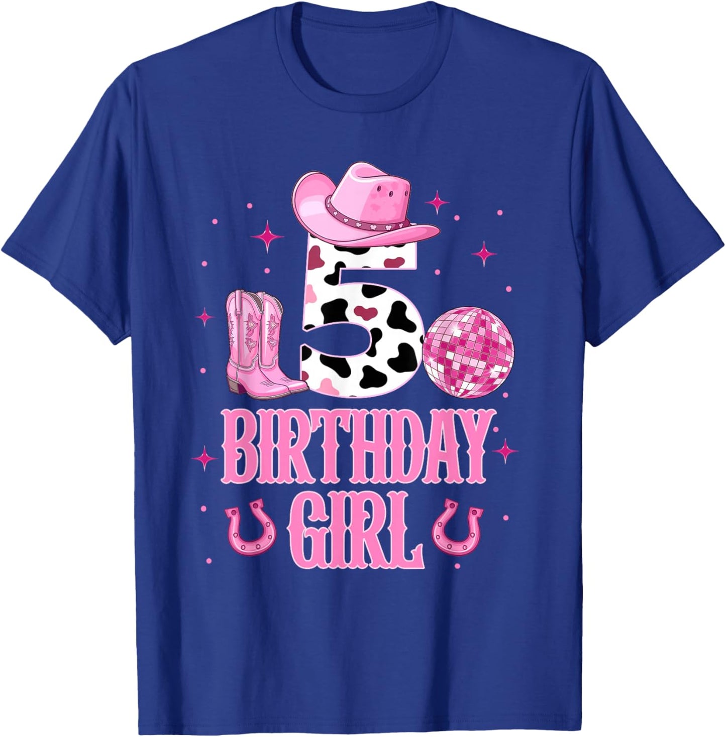 5th Birthday Girl Pink Disco Boots Cowgirl Kids Girls T-Shirt - T-Shirt | Royal