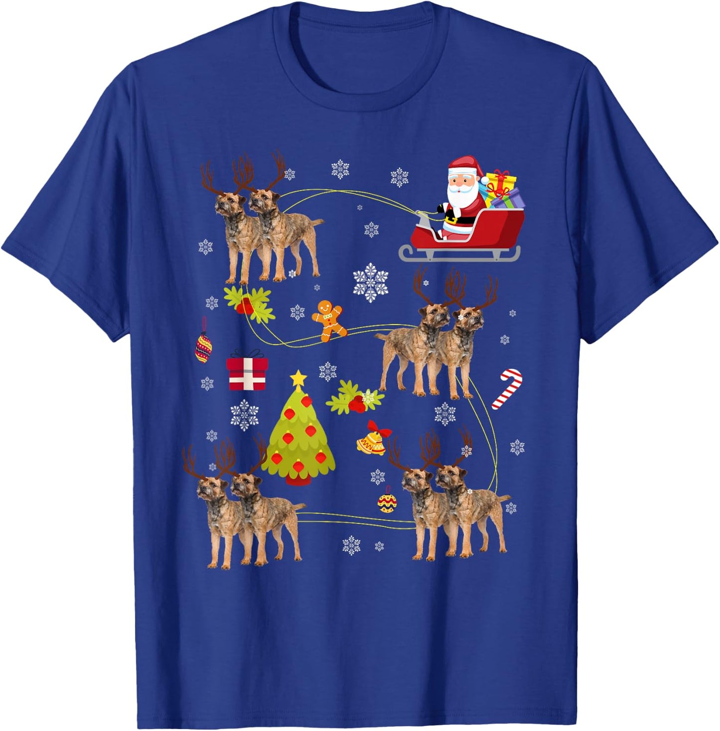 Santa Hat Border Terrier Christmas Tree Lights Xmas Gift T-Shirt - T-Shirt | Royal