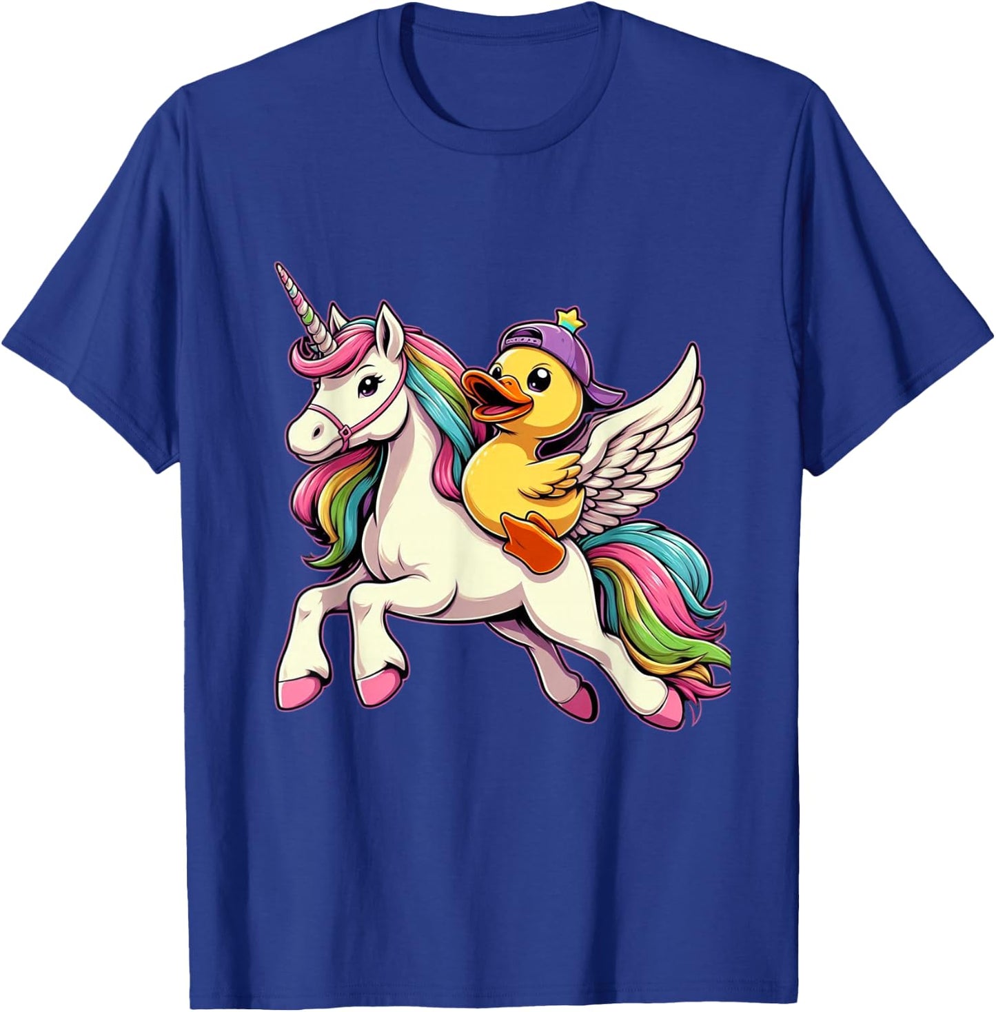 Duck Riding A Unicorn Boys Girls Men Women Kids Adults T-Shirt - T-Shirt | Royal