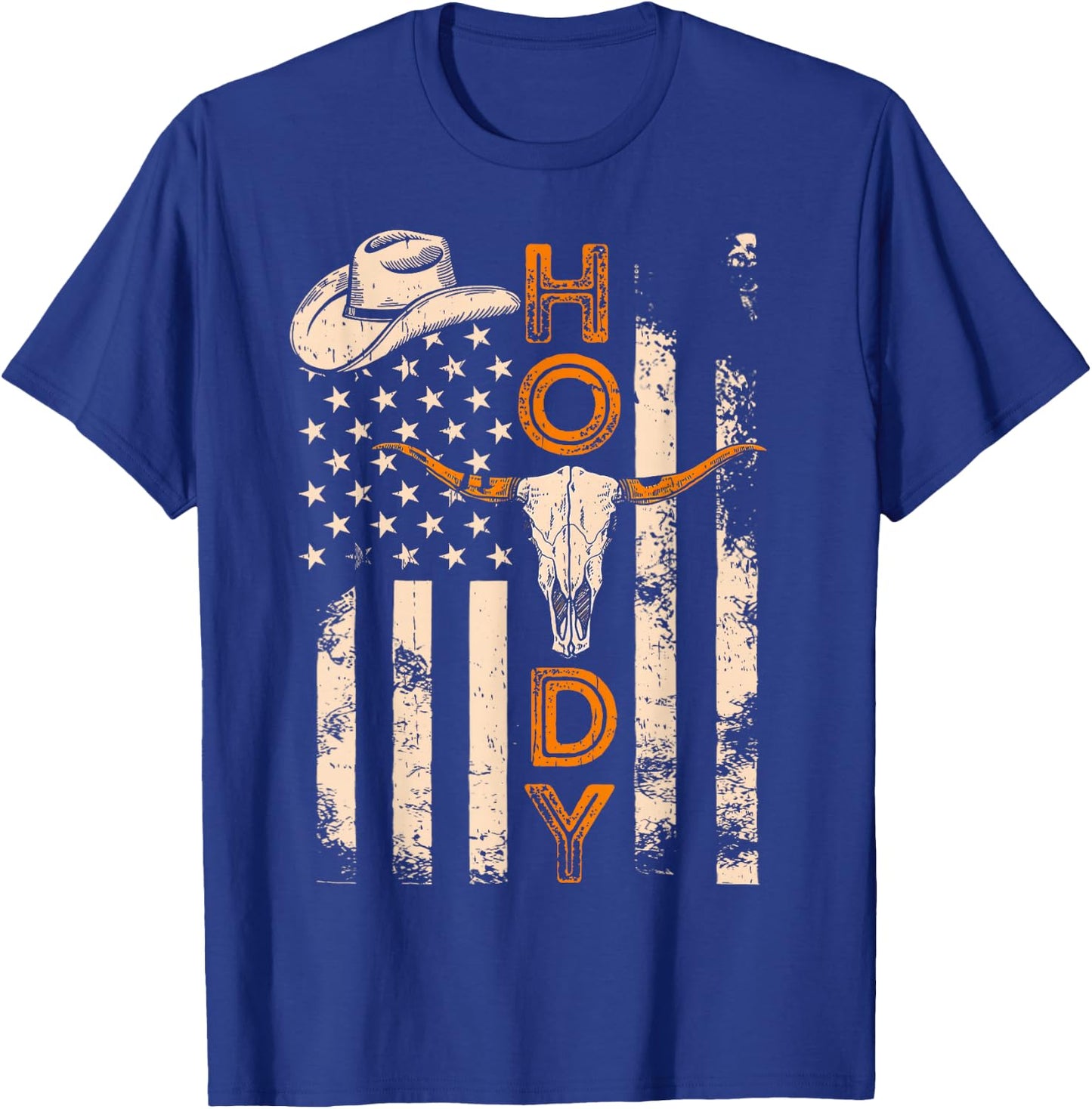 Western Country Rodeo Southern Howdy Cowboy American Flag T-Shirt - T-Shirt | Royal