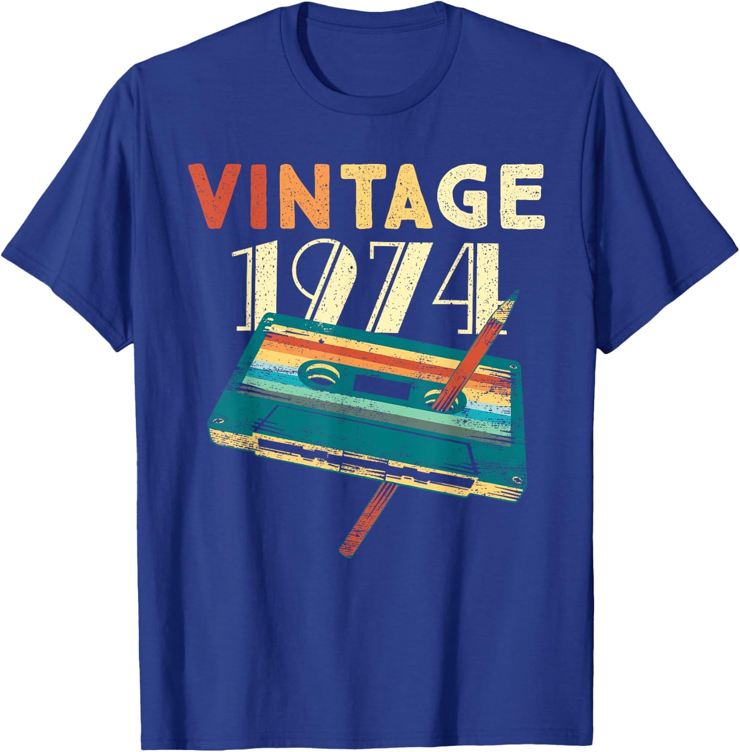 Vintage 1974 Music Cassette 51st Birthday Gifts 51 Years Old T-Shirt - T-Shirt | Royal
